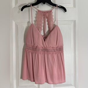 No Boundaries Pink Lace Trim Cami Top